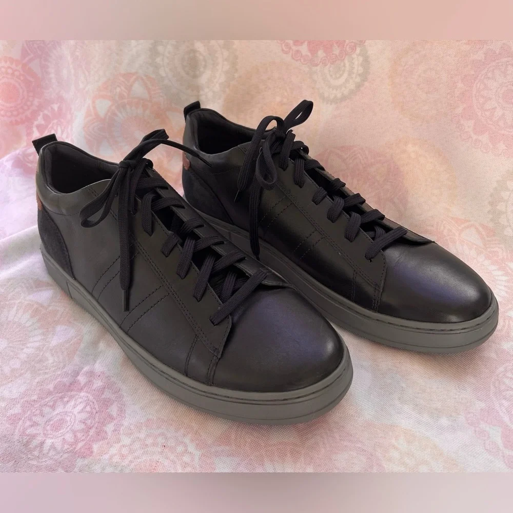 Geox Respira Low Top Leather Black Grey Size 12.5 Sneakers Lace Up EUC Men’s